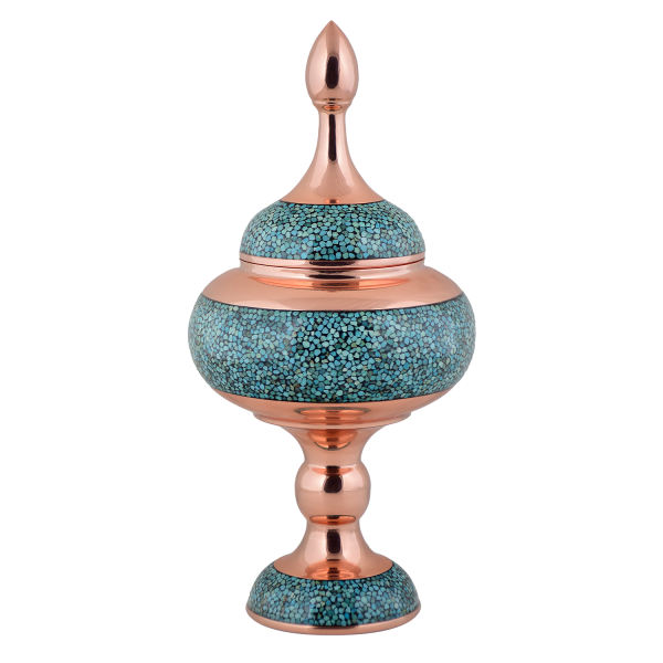 Handcrafted Persian Inlaid Turquoise Copper Sugar Bowl Hamedi