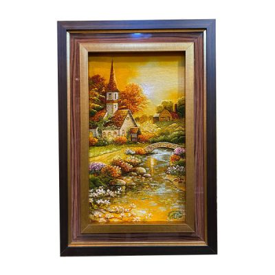 Hand-Knotted Persian Silk Pictorial Wall Hanging Rug – Vision Rural Landscape, Tabriz