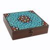 Blue Kashi Traditional Wooden Tea Organizer Chest with Compartments