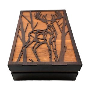 Deer Design Wooden Tea Organizer Chest – Box with Storage Drawers