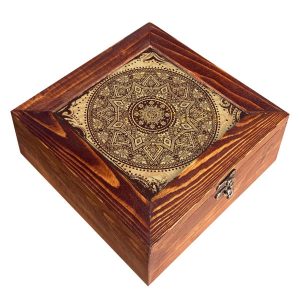 Mandala Design Wooden Organizer – Tea Box with Divided Storage