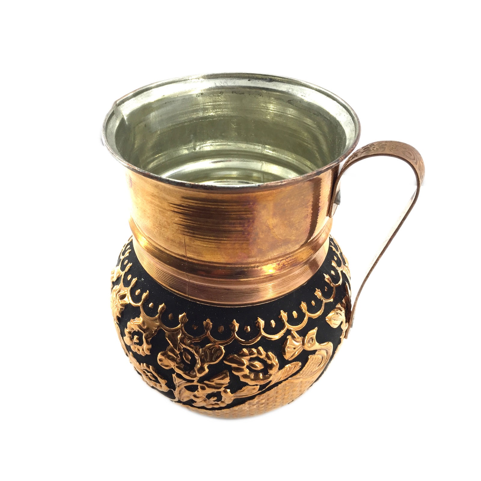 Persian Copper Pitcher Traditional Hammered Flower