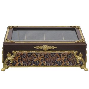 Golden Accent Wooden Tea Storage Chest – Organizer with Slots