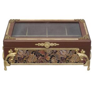 Light Brown Wooden Tea Organizer Chest with Storage Compartments