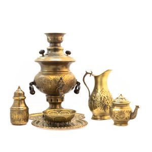 Persian Brass Samovar Decorative Charcoal Tea Maker Floral Motifs 2-Liter