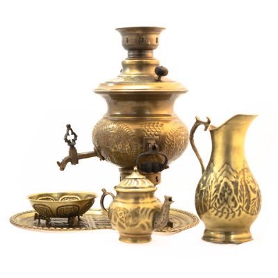 Persian Brass Samovar Decorative Charcoal Tea Maker Floral Motifs 2-Liter