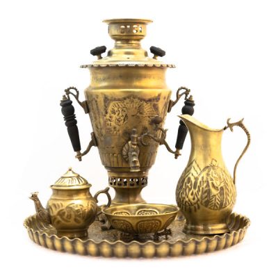 Persian Brass Samovar Decorative Charcoal Tea Maker Floral Motifs 4-Liter