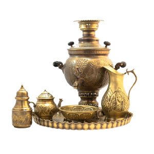 Persian Brass Samovar Decorative Charcoal Tea Maker Floral Motifs 6-Liter