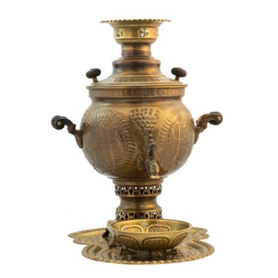 Persian Brass Samovar Decorative Charcoal Tea Maker Floral Motifs 6-Liter