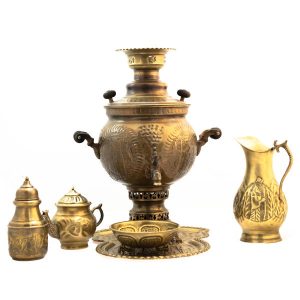 Persian Brass Samovar Decorative Charcoal Tea Maker Floral Motifs 6-Liter