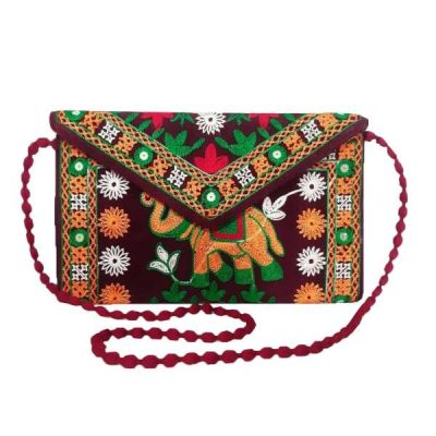 Embroidered Ethnic Velvet Clutch Handbag with Traditional Baluchi Design