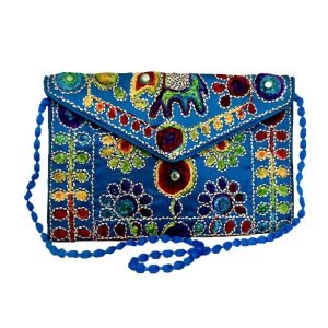 Embroidered Ethnic Velvet Clutch Handbag with Baluchi Design – Blue