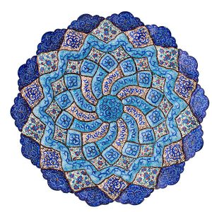 Decorative Copper Wall Plate Hand-Painted with Persian Minakari Enamel Navy Blue
