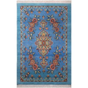 Hand-Knotted Persian Tabriz Nakhil Rug (Classical Floral Medallion Pattern) – Blue Wool