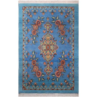 Hand-Knotted Persian Tabriz Nakhil Rug (Classical Floral Medallion Pattern) - Blue Wool