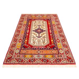 Hand-Knotted Persian Bojnourd 2.5-Meter Rug (Fine Art Floral Medallion) – Red Silk & Wool