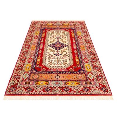 Hand-Knotted Persian Bojnourd 2.5-Meter Rug (Fine Art Floral Medallion) - Red Silk & Wool