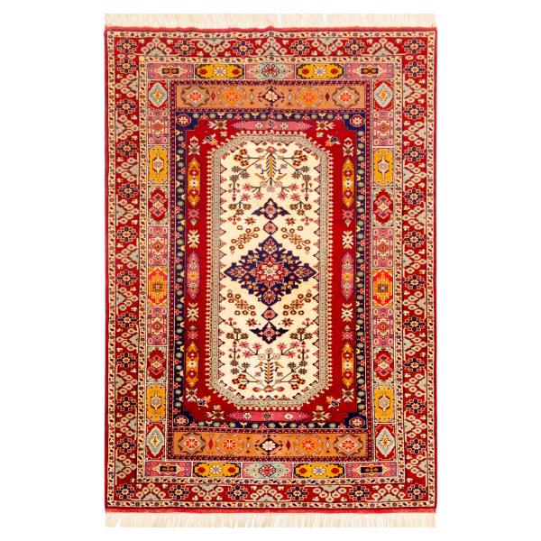 Hand-Knotted Persian Bojnourd 2.5-Meter Rug (Fine Art Floral Medallion) – Red Silk & Wool