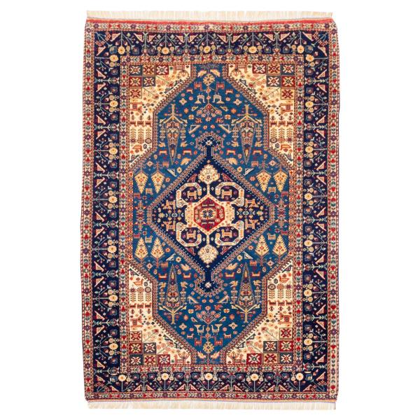 Hand-Knotted Persian Bojnourd Karimi Rug (Fine Art Floral Medallion) – Blue Silk & Wool