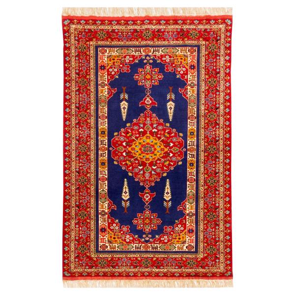 Hand-Knotted Persian Bojnourd 2.5-Meter Rug (Fine Art Floral Medallion) – Navy Blue Silk & Wool