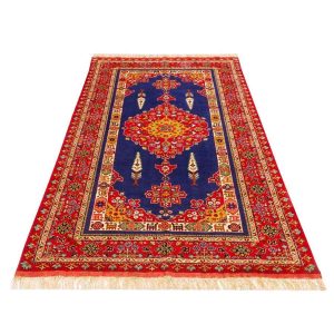 Hand-Knotted Persian Bojnourd 2.5-Meter Rug (Fine Art Floral Medallion) – Navy Blue Silk & Wool