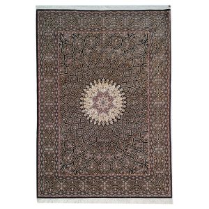 Hand-Knotted Persian Isfahan Rug (Classical Silk-Emphasized Floral Medallion) – Brown Silk & Wool