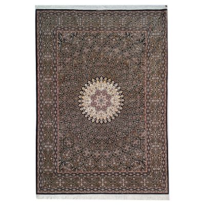 Hand-Knotted Persian Isfahan Rug (Classical Silk-Emphasized Floral Medallion) - Brown Silk & Wool