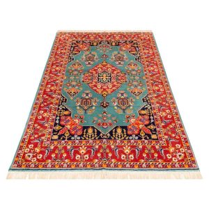 Hand-Knotted Persian Bojnourd Rug (Fine Art Classical Floral Medallion) – Turquoise Silk & Wool