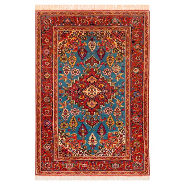 Hand-Knotted Persian Bojnourd Rug (Fine Art Classical Floral Medallion) – Turquoise Silk & Wool