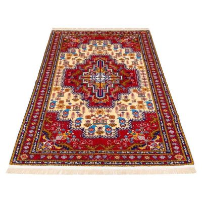 Hand-Knotted Persian Bojnourd Gold Rug (Fine Art Floral Medallion) - Cream Silk & Wool