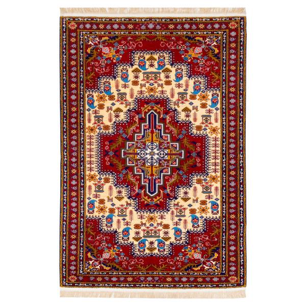 Hand-Knotted Persian Bojnourd Gold Rug (Fine Art Floral Medallion) – Cream Silk & Wool