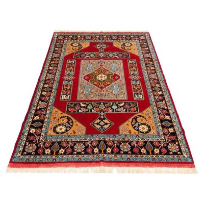 Hand-Knotted Persian Bojnourd Laki Red Rug (Fine Art Floral Medallion) - Red Silk & Wool