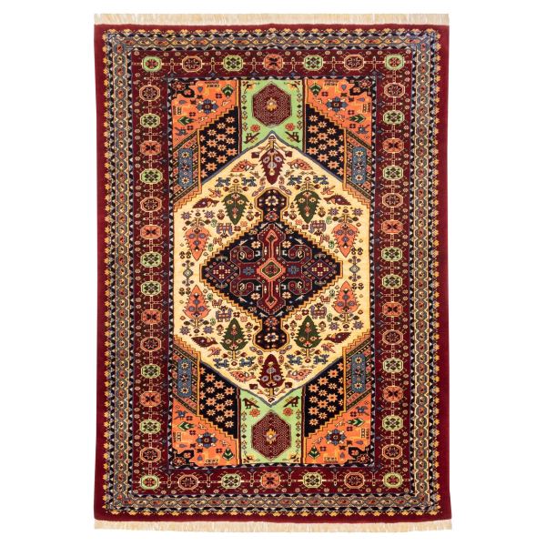 Hand-Knotted Persian Bojnourd Rug (Fine Art Golden Floral Medallion) – Cream Silk & Wool