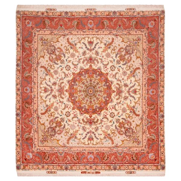 Hand-Knotted Persian Tabriz Dina Rug (Classical Floral Medallion) – Cream Silk & Wool