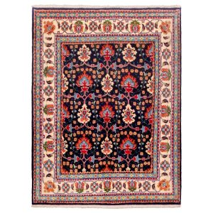 Hand-Knotted Persian Khorasan Farin Rug (Tribal All-over Floral Pattern) – Black Wool