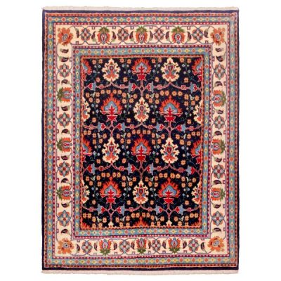 Hand-Knotted Persian Khorasan Farin Rug (Tribal All-over Floral Pattern) - Black Wool