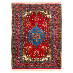 Hand-Knotted Persian Bojnourd Laki Rug (Fine Art Floral Medallion) – Blue Silk & Wool