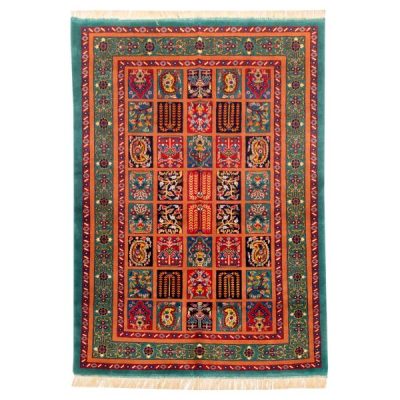 Hand-Knotted Persian Bojnourd Sadra Rug (Fine Art Bakhtiari Garden Khesti) - Green Silk & Wool