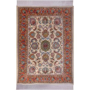 Hand-Knotted Persian Mashhad Sarah Rug (Classical All-over Floral) – Cream Wool