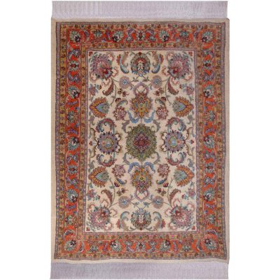 Hand-Knotted Persian Mashhad Sarah Rug (Classical All-over Floral) - Cream Wool