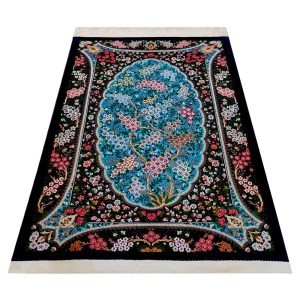 Hand-Knotted Persian Qom Behesht Rug (Elegant All-over Floral) – Turquoise Kork Wool