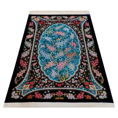Hand-Knotted Persian Qom Behesht Rug (Elegant All-over Floral) - Turquoise Kork Wool