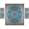 Persian Bedspread Set – Oriental Style Double Size with Termeh Fabric – Blue Taban