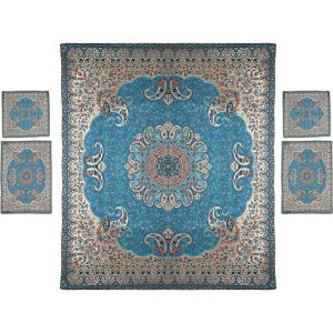 Persian Bedspread Set – Oriental Style Double Size with Termeh Fabric – Blue Taban