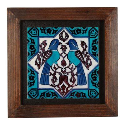 Persian Decorative Ceramic Tile with Blue Bird Design – Artistic Wall Decor