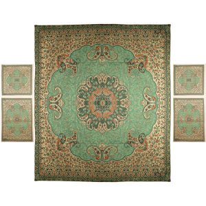 Persian Bedspread Set – Oriental Style Double Size with Termeh Fabric – Green Negin