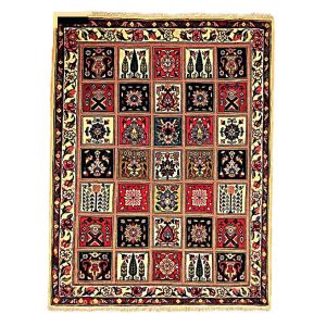 Hand-Knotted Persian Bakhtiyari Kheshti Rug (Traditional Bakhtiari Garden Panel) – Cream Wool