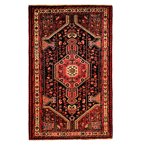 Hand-Knotted Persian Hamadan Black Lajack Rug (Tribal Geometric Medallion) – Black Wool
