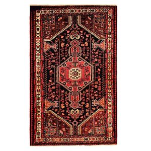 Hand-Knotted Persian Hamadan Black Lajack Rug (Tribal Geometric Medallion) – Black Wool