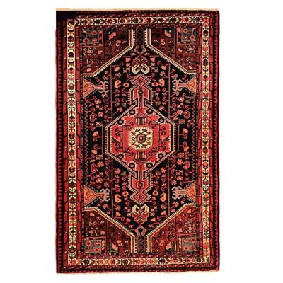 Hand-Knotted Persian Hamadan Black Lajack Rug (Tribal Geometric Medallion) - Black Wool
